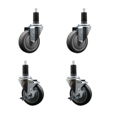 Service Caster 4'' Thermoplastic Rubber Wheel Swivel 1-1/4'' Expanding Stem Caster Set 2 Brakes, 4PK SCC-EX20S414-TPRB-2-TLB-2-114